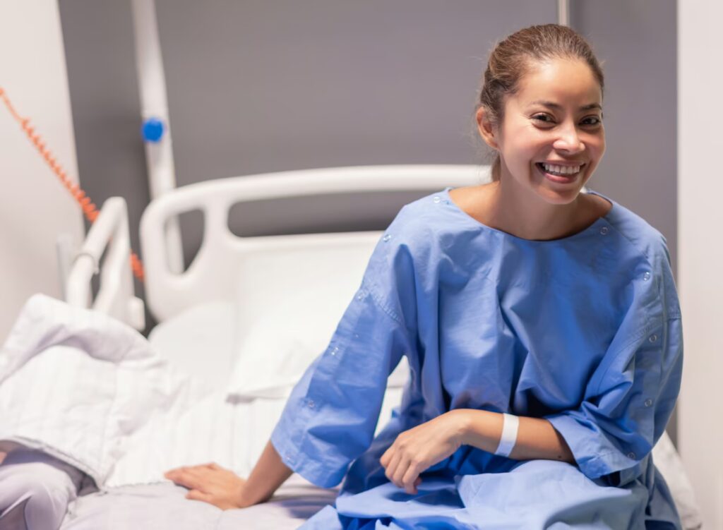 Recovery from Surgery 1 young beautiful woman in private hospital room dr 2024 11 13 23 12 26 utc