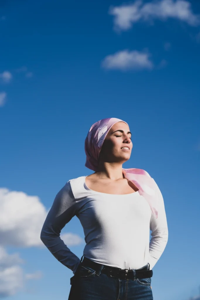 Oncology Physio 10 young beautiful woman with cancer bandana 2023 11 27 05 06 35 utc